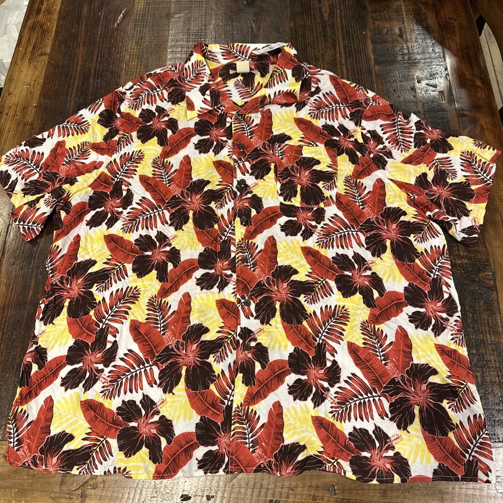 Island‎ Passport Hawaiian  Shirt Mens 3XL Button Up Floral 100% Rayon